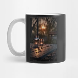 If nature was a candle - Vintage candle in bottle on a rustic picnic table Mug